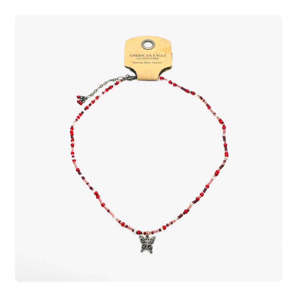 Nwt American Eagle Outfitters Beaded Butterfly Necklace - Multicolored Red 19$